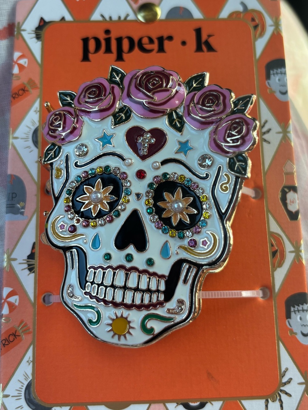 NWT Piper K Floral Sugar Skull Enamel Hair Claw Clip